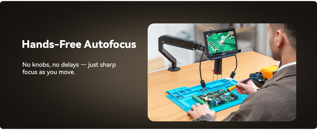 TOMLOV Autofocus Digital Microscope for Electronics 4k HDMI Microscopes 8" LCD Screen TM4K-AF Flex Arm PCB Welding Microscopes