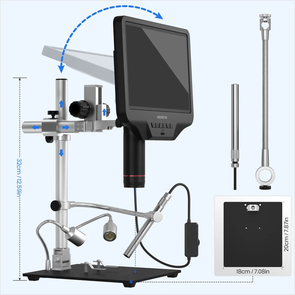 Andonstar AD409PRO-ES with Endoscope WIFI HDMI/USB 10.1'' Digital Microscope Measure for Soldering PCB Electronics Phone Repair