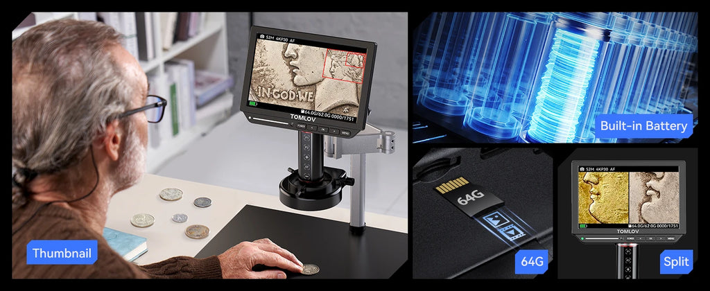 TOMLOV 4K Autofocus Microscope TM4K-AF Max 10.1" HDMI Digital Microscopes Spin Flex Arm Electronics Soldering Phone Repair