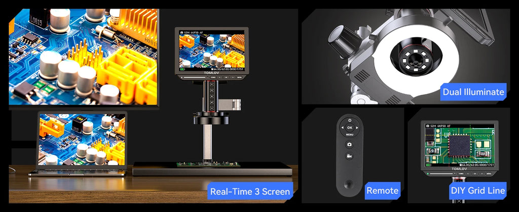 TOMLOV 4K Autofocus Microscope TM4K-AF Max 10.1" HDMI Digital Microscopes Spin Flex Arm Electronics Soldering Phone Repair