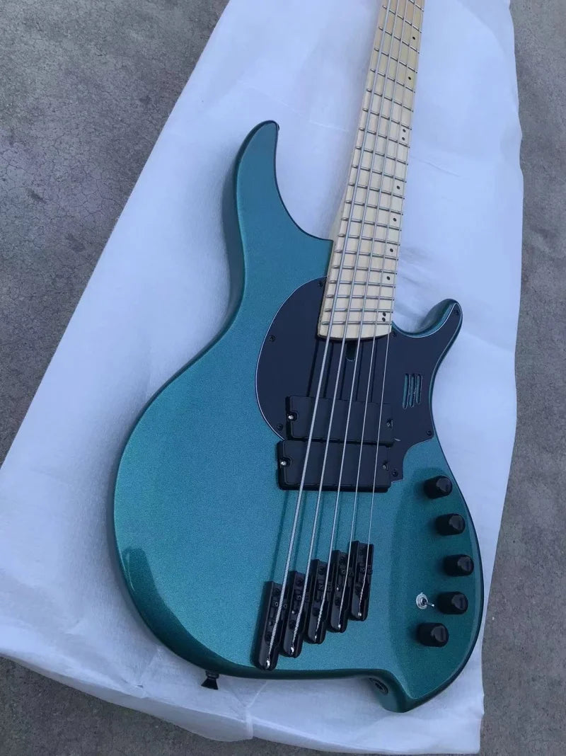 Custom 5-string profiled electric bass，Metallic blue body，Maple fan fingerboard，Active electronics，real photo，free delivery