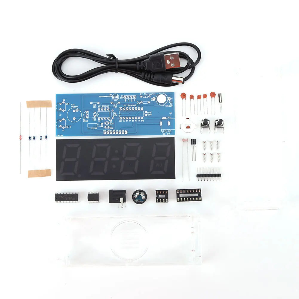 Electronic Clock DIY KIT LED Microcontroller Kit Digital Clock Time Light Control Temperature Thermometer Diy Electronic Kit