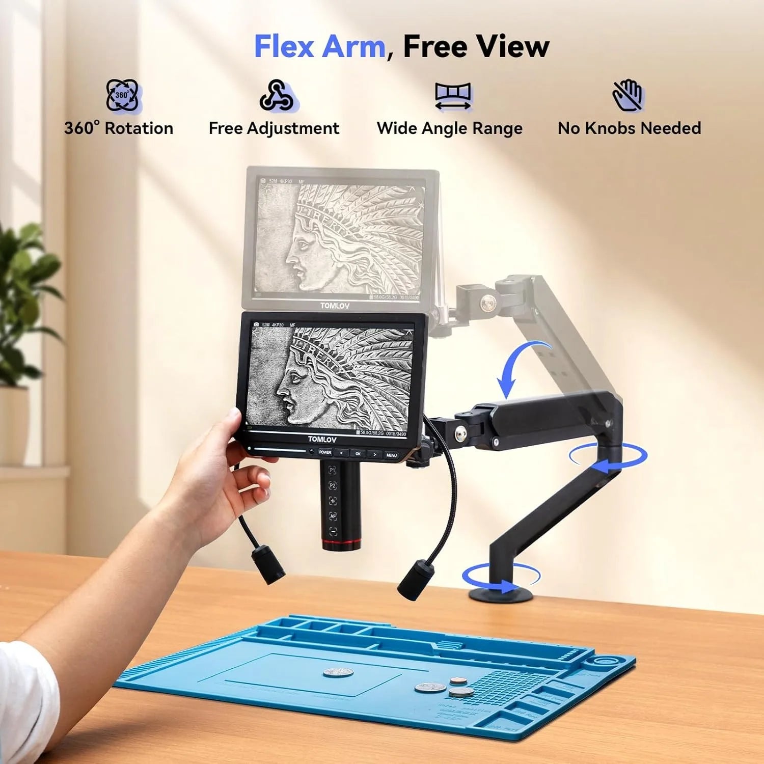 TOMLOV Autofocus Digital Microscope for Electronics 4k HDMI Microscopes 8" LCD Screen TM4K-AF Flex Arm PCB Welding Microscopes
