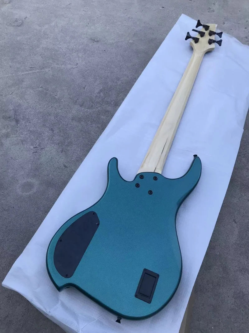 Custom 5-string profiled electric bass，Metallic blue body，Maple fan fingerboard，Active electronics，real photo，free delivery