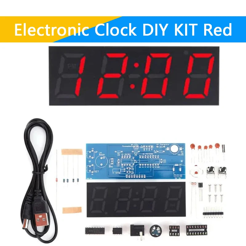 Electronic Clock DIY KIT LED Microcontroller Kit Digital Clock Time Light Control Temperature Thermometer Diy Electronic Kit