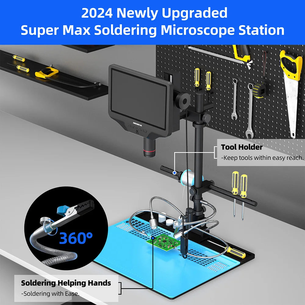 Andonstar AD409Max-ES with Endoscope 10.1'' HDMI WIFI Digital Microscope Measure for PCB SMD Soldering Phone Electronics Repair