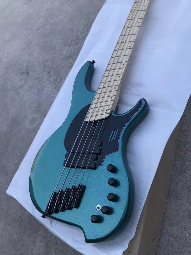 Custom 5-string profiled electric bass，Metallic blue body，Maple fan fingerboard，Active electronics，real photo，free delivery