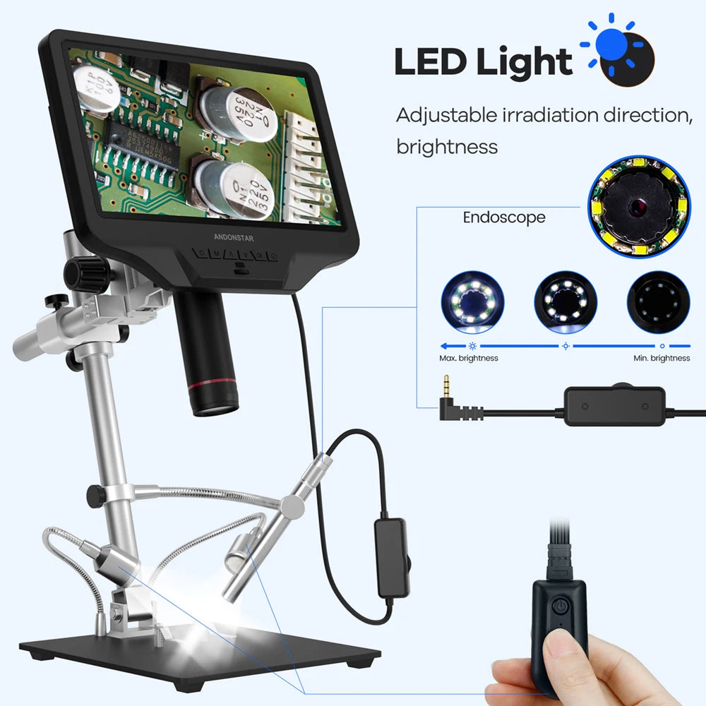 Andonstar AD409PRO-ES with Endoscope 10.1'' WIFI HDMI/USB Digital Microscope for PCB Soldering Phone Watch Electronics Repair