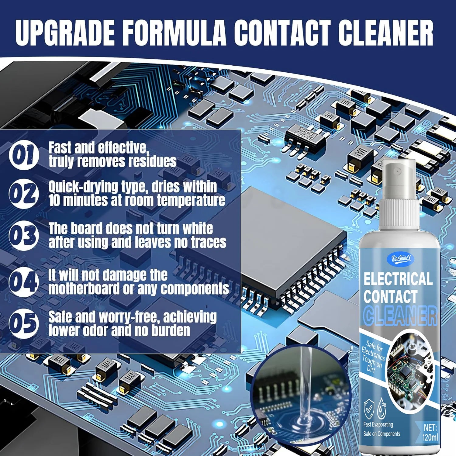 Electrical Contact Cleaner 120ml–Fast Drying,Safe on Electronics,No Residue Ideal for Circuit Boards,Computers & Precision Parts