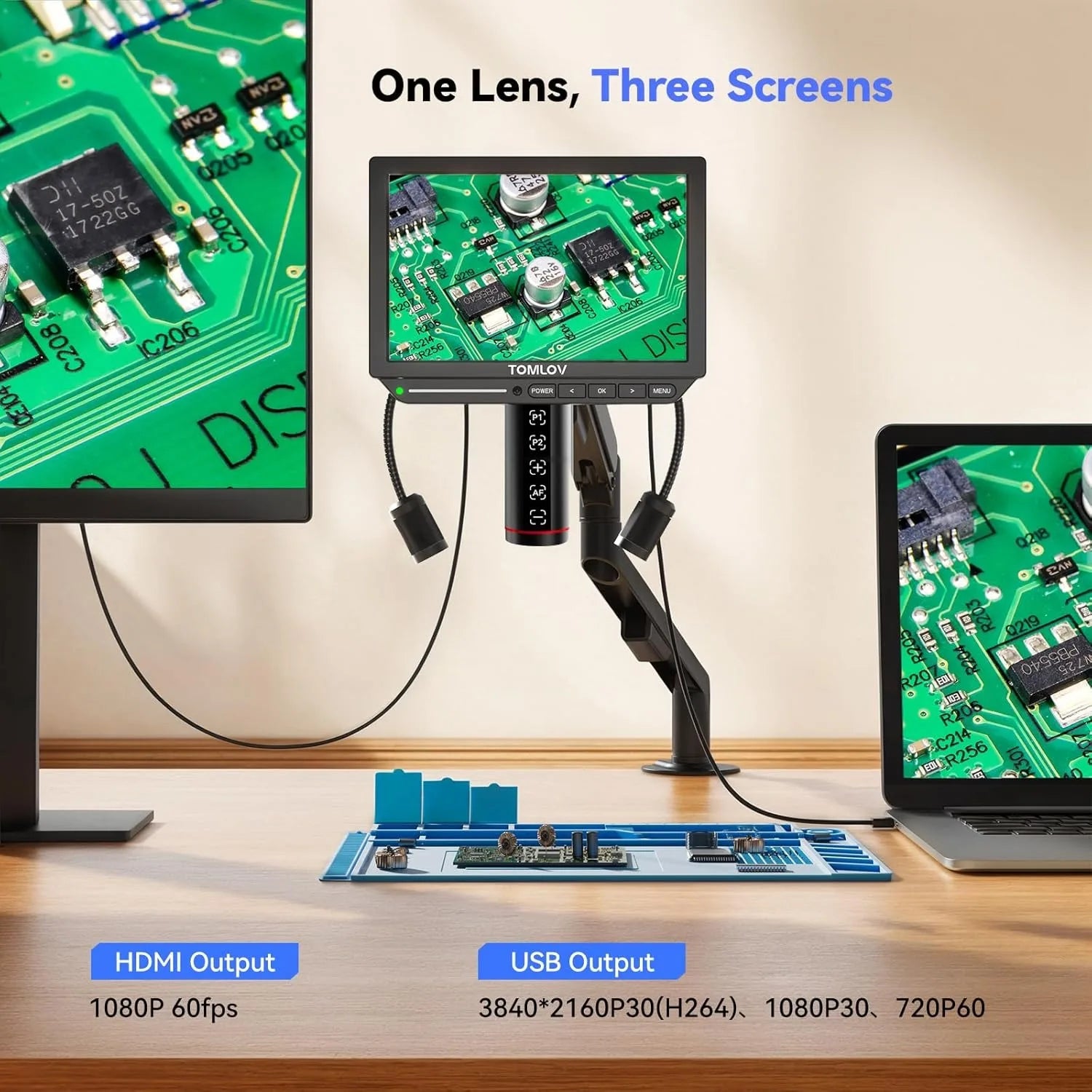 TOMLOV Autofocus Digital Microscope for Electronics 4k HDMI Microscopes 8" LCD Screen TM4K-AF Flex Arm PCB Welding Microscopes