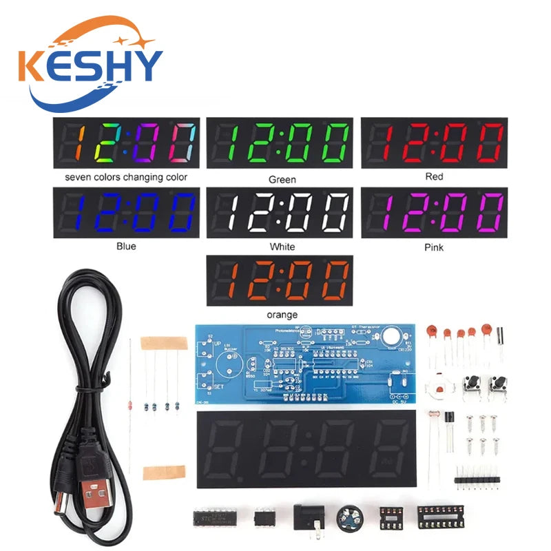 Electronic Clock DIY KIT LED Microcontroller Kit Digital Clock Time Light Control Temperature Thermometer Diy Electronic Kit