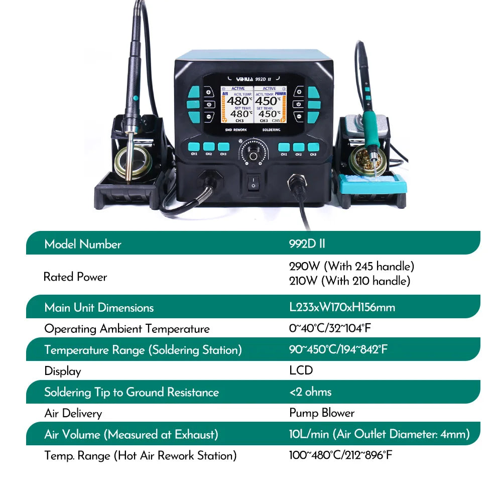 YIHUA 992D-II Precision Hot Air  Rework Station 210 245 Soldering Iron Station for Microscope Soldering Electronics Repair PCB