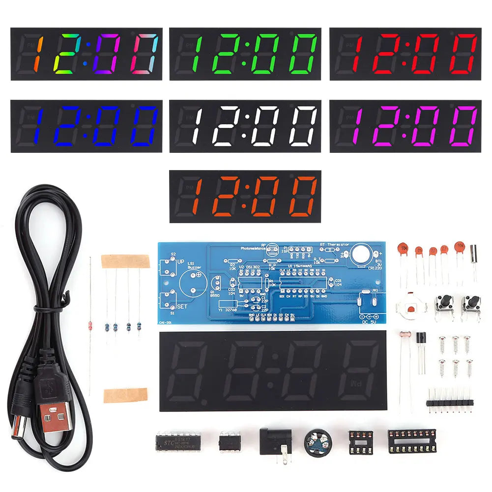 Electronic Clock DIY KIT LED Microcontroller Kit Digital Clock Time Light Control Temperature Thermometer Diy Electronic Kit