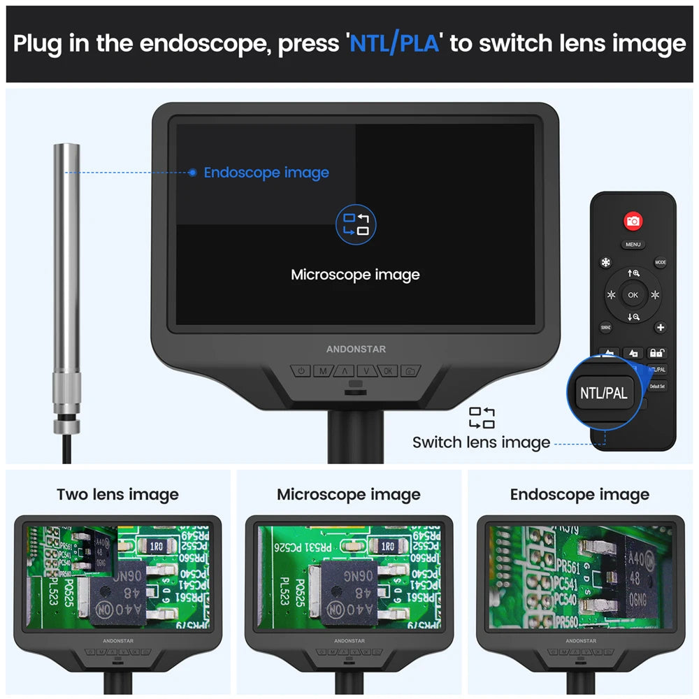Andonstar AD409PRO-ES with Endoscope WIFI HDMI/USB 10.1'' Digital Microscope Measure for Soldering PCB Electronics Phone Repair
