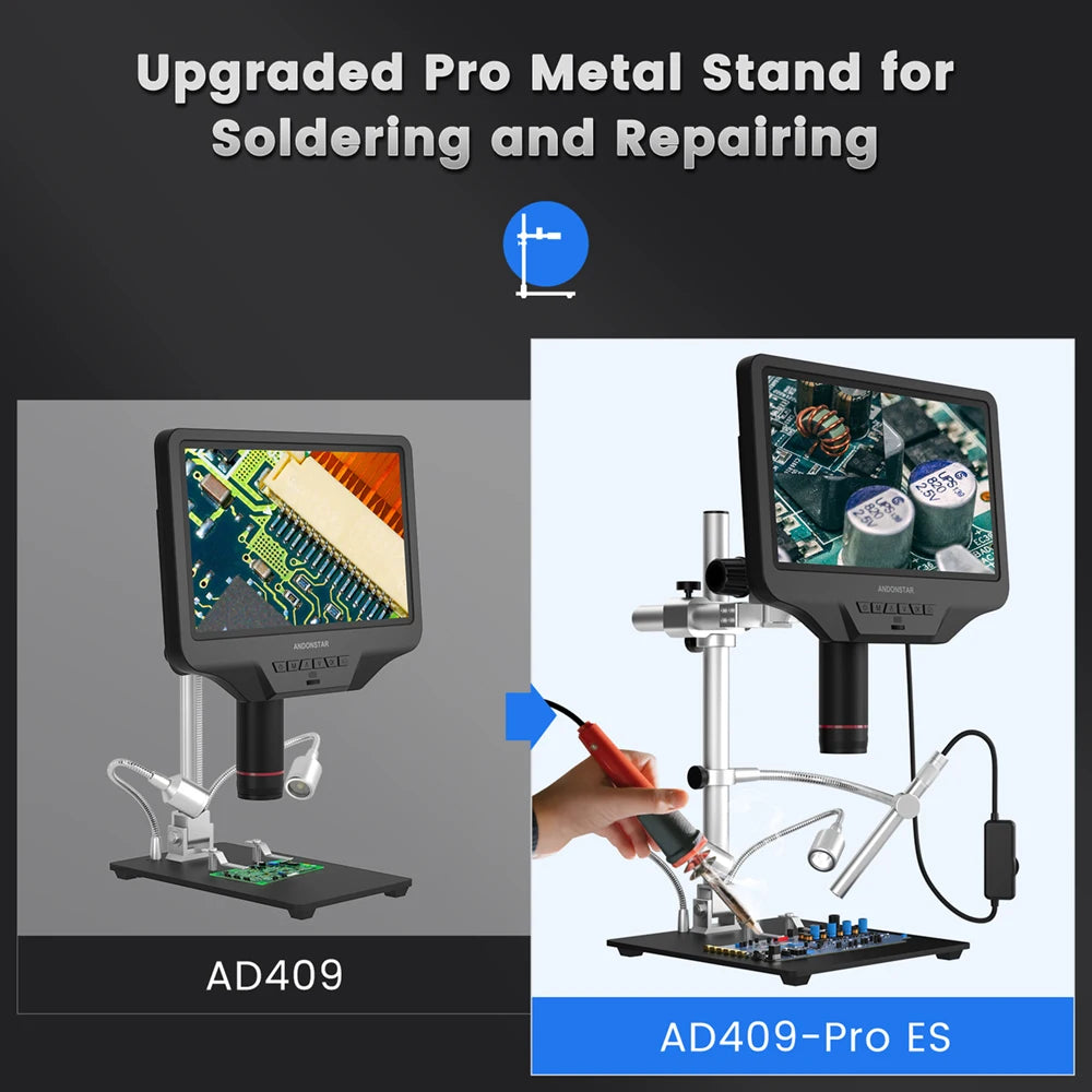 Andonstar AD409PRO-ES with Endoscope WIFI HDMI/USB 10.1'' Digital Microscope Measure for Soldering PCB Electronics Phone Repair