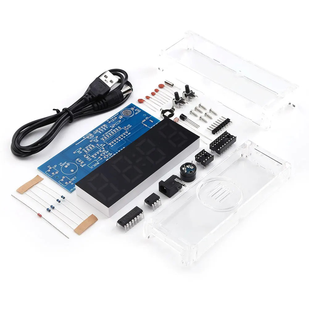 Electronic Clock DIY KIT LED Microcontroller Kit Digital Clock Time Light Control Temperature Thermometer Diy Electronic Kit