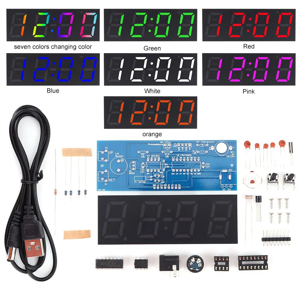 Electronic Clock DIY KIT LED Microcontroller Kit Digital Clock Time Light Control Temperature Thermometer Diy Electronic Kit