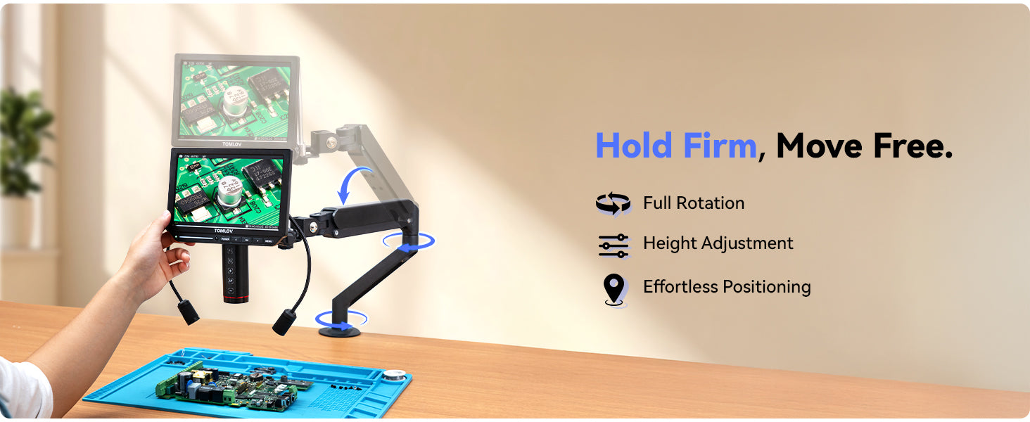 TOMLOV Autofocus Digital Microscope for Electronics 4k HDMI Microscopes 8" LCD Screen TM4K-AF Flex Arm PCB Welding Microscopes